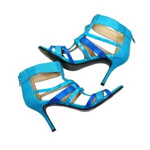 Y2k Nine West Bright Blue Leather Caged Strappy Heels Stiletto Size 7